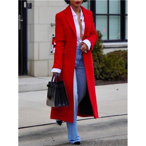 Women's Winter Wool Coat Single-Breasted Pea Coat Casual Long Lapel Work - Picture 2 of 9